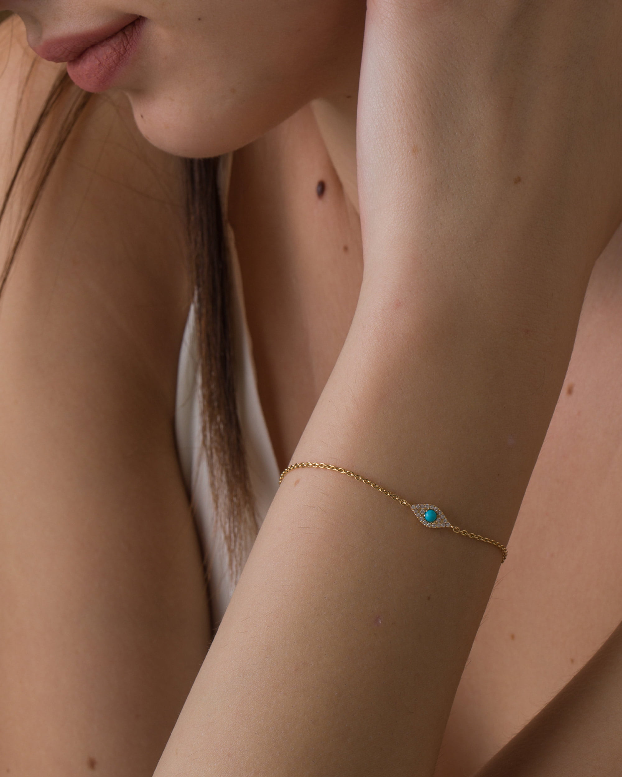 Diamond Evil Eye Bracelet in Rose Gold - Foroworld Jewelry