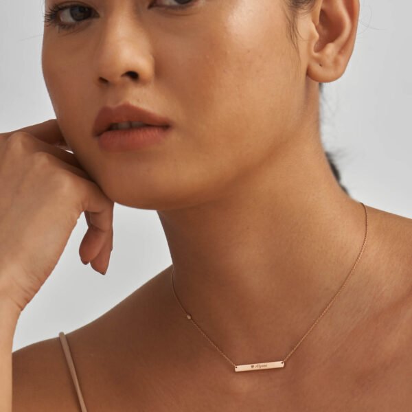 Engravable Bar Necklace with Diamond Accent | Foroworld |